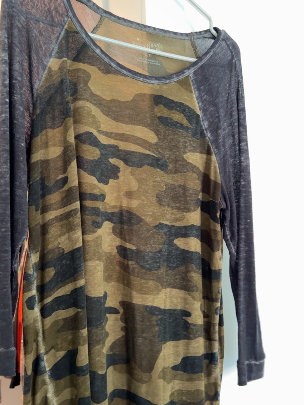 Lucky Brand Olive Green & Black Camo Raglan Tee